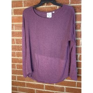 Janet Chung Womens Sweater Ribbed Purple Medium